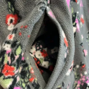 VERA BRADLEY Jacket Women's Small Gray Pink Floral Sporty Fleece‎ Pullover Cozy thumbnail 6