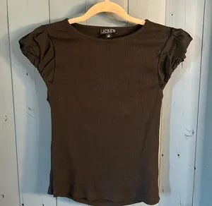 J. Crew Black Short Sleeve Top with Puff Sleeves Ruffle Detail | Medium thumbnail 1