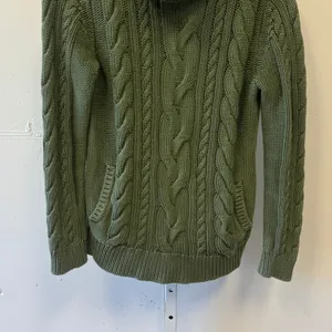 L.L. Bean Women's Light Green Cable Knit Cowl Neck Cotton Sweater 513958 Small thumbnail 5