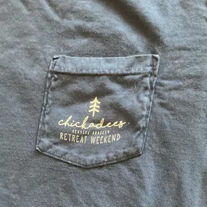 Comfort Colors Mountain Range Abstract Blue Teal Chickadees T-Shirt Medium EUC thumbnail 4