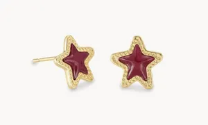 Kendra Scott NWT Jae Star Gold Stud Earrings in Maroon Jade thumbnail 1