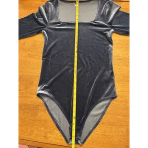 Old Navy Blue Velvet Bodysuit Women’s XS Square Neck Long Sleeve Luxe Glam Fairy thumbnail 5