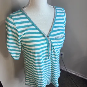 Anthropologie Feather Bone sz M knit top T Shirt Turquoise Striped casual Beach‎ thumbnail 2