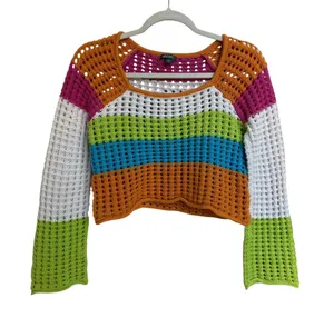 Wild‎ Fable Square Neck Pointelle Pullover Sweater Bright Striped Size XXS thumbnail 1