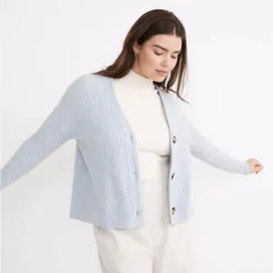Madewell Pale Blue Ribbed Button Front Cardigan thumbnail 1