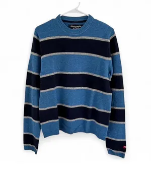 Abercrombie & Fitch Men's Sweater Lambswool Blend Blue Striped L Muscle Y2K VTG thumbnail 1