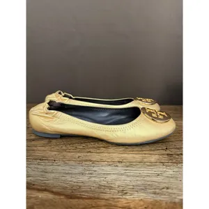 Tory Burch Reva Metallic Gold Tumbled Ballerina Flats thumbnail 2