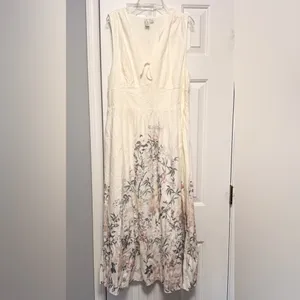 Joie Linen Blend Midi Dress L Ivory Floral Coastal Resort Summer Linen Blend‎ thumbnail 2