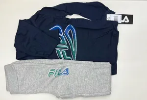 Fila little boys 2 pcs jogger with hooded pullover, 2 side slip pockets, long sleeve pullover with kangaroo pocket. size 4 Navy/grey thumbnail 2