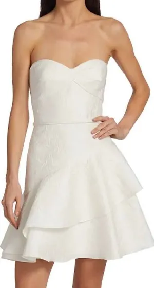 Monique Lhuillier Strapless Tiered Jacquard Mini Dresd-Size 10 thumbnail 1