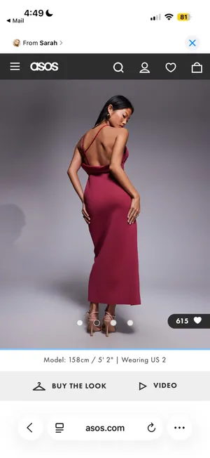 Burgundy ASOS Dress bridesmaids wedding guest bridesmaid maxi dress petite open back side slit thumbnail 2