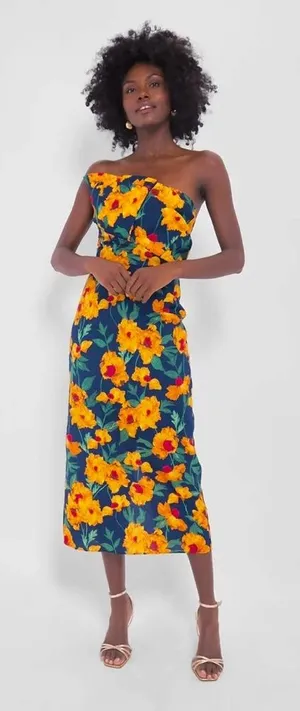 NWT Hyacinth House Margot Floral One Shoulder Maxi Dress S Marigold thumbnail 1