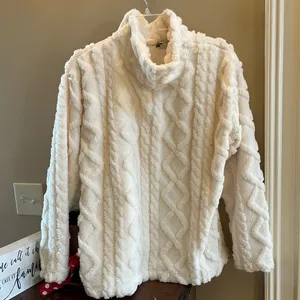 Eddie Bauer So Comfy Blanket Sweater Turtleneck Off White Cable Knit Fleece New thumbnail 6