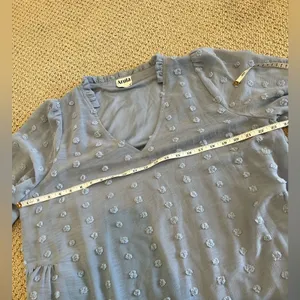NWT Arula Swiss Dot Vneck Dress, Size A 1X, Dusty Blue, Longsleeve, Short thumbnail 7
