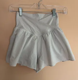 Aerie High-Waist Flared Shorts in Light Cream thumbnail 1