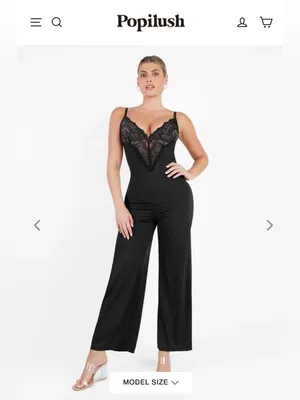 NWT Popilush Shapewear Lace Deep V-Neck Sculpting Wide Leg Jumpsuit sz L thumbnail 8