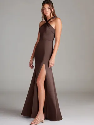 Azazie Rue Ganache Mermaid Pleated Stretch Satin Dress thumbnail 3