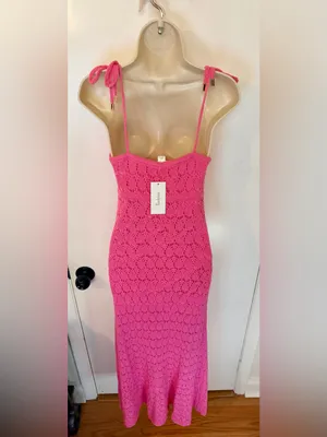 Taelynn Duchessa Pink Knit Maxi Dress Medium Lace Crochet Adjustable Straps NWT thumbnail 14