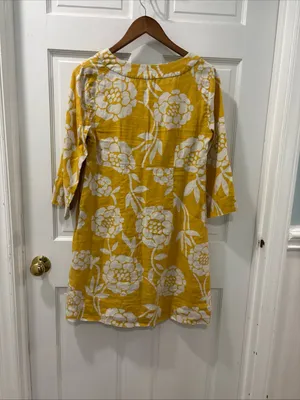 Boden Women’s 100% Linen Shift Dress Size 6R Yellow/White Floral Resortwear thumbnail 4
