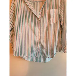 Aerie Button Down Shirt Women Large Green Pink Striped Coastal Relaxed Fit Top thumbnail 5