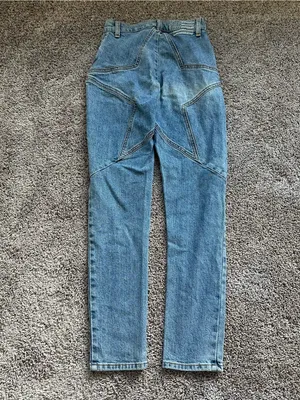 REVICE Blue High-Waist Straight Leg Star Jeans with Geometric Seams thumbnail 3