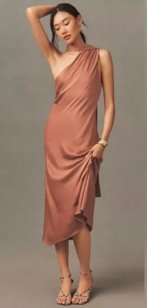 BHLDN Nicoletta One Shoulder Scarf Satin Midi Dress thumbnail 1