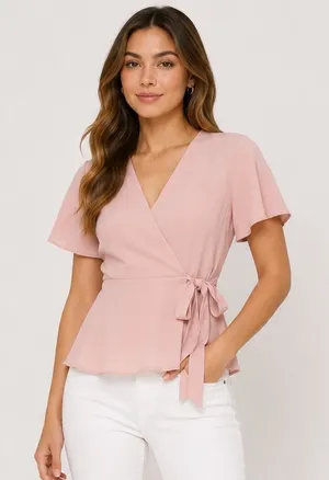 Short Sleeve V Neck Wrap Top thumbnail 1