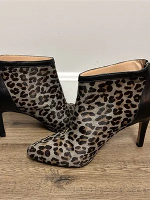 Adrienne Vittadini| Real Calf Fur Leopard Print Pointed Ankle Bootie sz 8 thumbnail 5