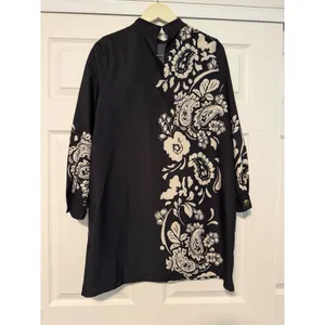 Zara Black Floral Paisley High Neck Minimalist Dress Bohemian Summer Gold Button thumbnail 3