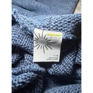 OFFLINE by Aerie Blue Marled Knit Funnel Neck Hoodie Sweater Large thumbnail 6