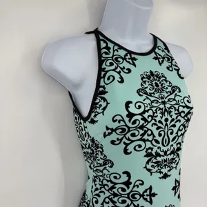 B Darlin Velvet Floral Bodycon Dress Sz 1/2 Y2K Coquette Party Club Mint Halter thumbnail 4