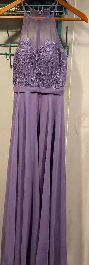Beautiful Azazie lavender mermaid mesh textured top maxi dress fairy thumbnail 1