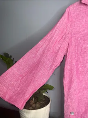 Tahari Pink Linen V-Neck Tunic with Button Side Tabs Medium thumbnail 4
