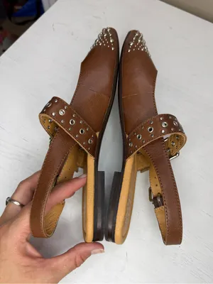 Frye HEATHER SLINGBACK STUDDED Flat Pointed Silver & Walnut Leather thumbnail 7