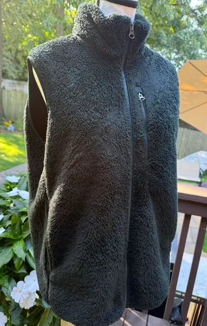 Uniqlo Women's green fleece Full-Zip Sleeveless Vest Stand Collar Size M thumbnail 1