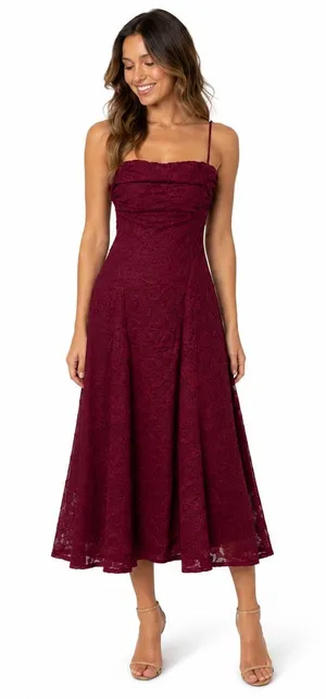 AU D'AMOUR Womens Dress Size Small Burgundy Midi Open Back Cocktail Party thumbnail 1