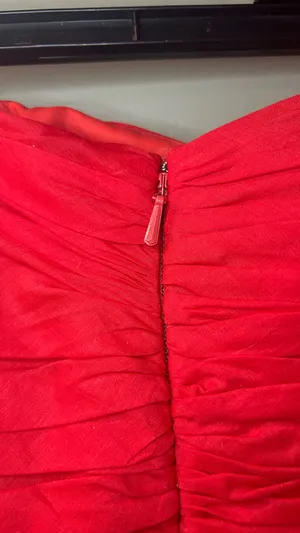 Dessy Collection Strapless Ruched Maxi Dress in "Firecracker" thumbnail 4