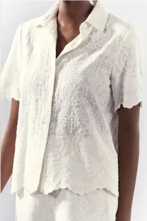 Zara ZW Limited Collection Embroidered Cream Shirt size Medium thumbnail 1