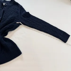 LL Bean Navy Blue Cable Knit Cotton Button Up Cardigan Sweater Size XL thumbnail 7