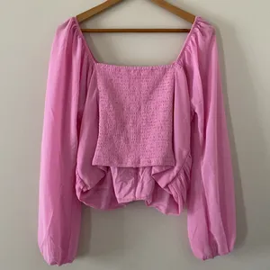 Abercrombie & Fitch Long Sleeve Blouse Cinched Front Tie Sheer Sleeves Pink XL thumbnail 3