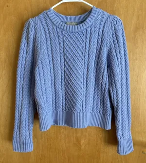 J.Crew Cable-knit puff-sleeve crewneck sweater‎ lavendar small BS978 thumbnail 1