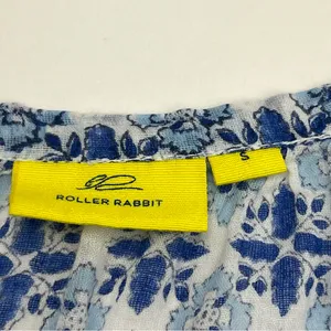 Roller Rabbit Blue White Floral Geometric Pattern 100%‎ Cotton Top Small *FLAW thumbnail 2