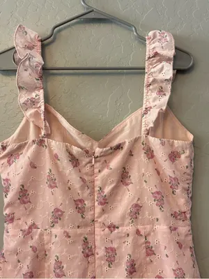 Princess Polly light pink floral eyelet sleeveless ruffle strap sundress size 6 thumbnail 10