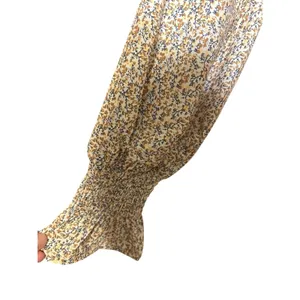 Promesa Tan‎ Ribbed Corset Bodice Floral Puff Sleeve Bodysuit Medium JTC10543 thumbnail 3