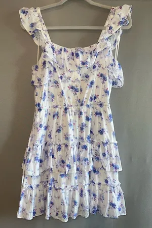 LoveShackFancy x Target Lou Tiered Ruffle Mini Dress Purple Floral Size M thumbnail 1