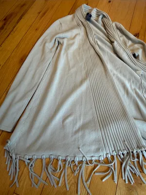 São Paulo Light Cream Open-Front Fringe Cardigan Sweater Size 4 - C69-035 thumbnail 5