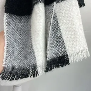 SCARF Chunky Warm Cozy large block plaid rectangular scarf black and white thumbnail 8