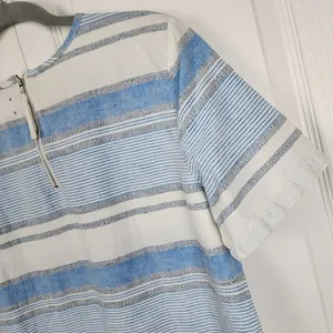 Lou & Grey Linen Cotton Striped Crop Top Blue White Grey Size M thumbnail 10