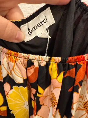 &Merci Retro Floral Puff Sleeve Mini Dress Tie Waist Cottagecore thumbnail 4
