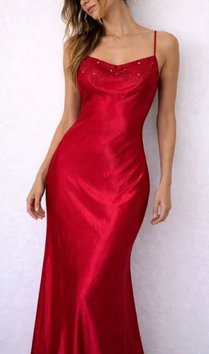 Vintage Y2K Red Satin Lace Up Slip Maxi Dress Size 5/6 Coquette Y2K‎ Glam thumbnail 1